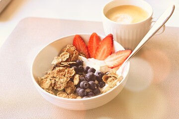 Breakfast bowl charged with vitamins. 