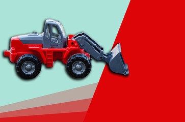 tractor, front loader isolated on a white background, children's toy with a place to insert text