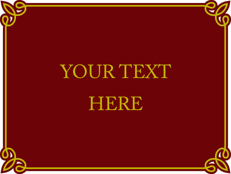 Red and gold border frame board. Vector simple rectangular billboard, plaque, signboard or label 