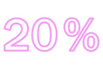 20 percent inscription isolated on white. Pink line in neon style.
