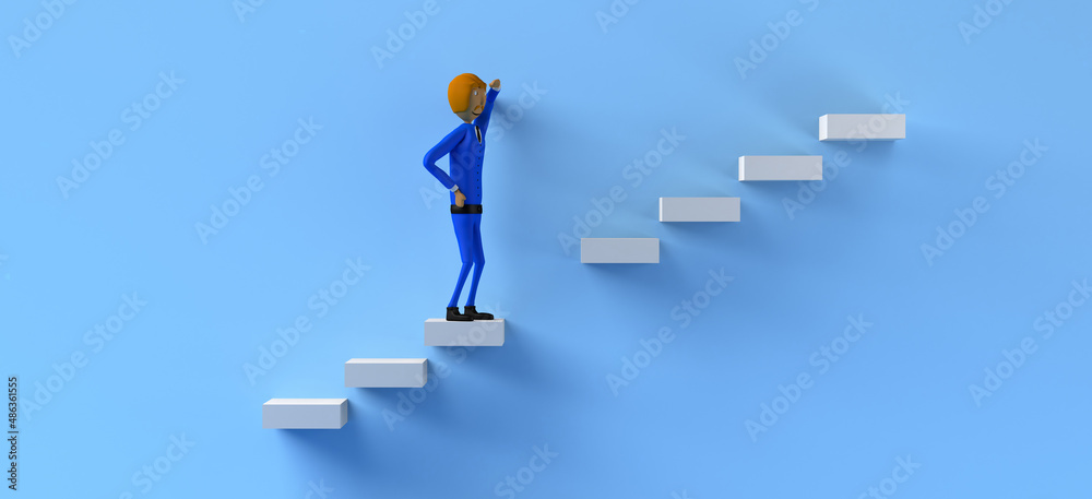 Wall mural businessman on staircase with one step missing. facing problems and looking for solutions. copy spac
