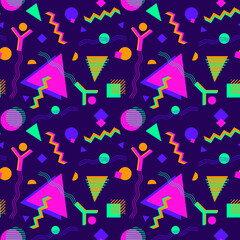90s Nostalgia fashion vector seamless pattern background. Cool color vintage style. Evoke 90s fashion aesthetic. Think bold, bright vibrant color abstract shape. Geometric element memphis illustration