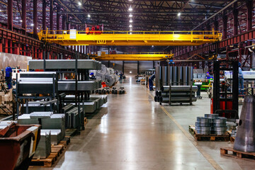 Metal profile factory production line. Manufactured metal parts
