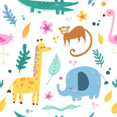 Vector seamless pattern tropical animals