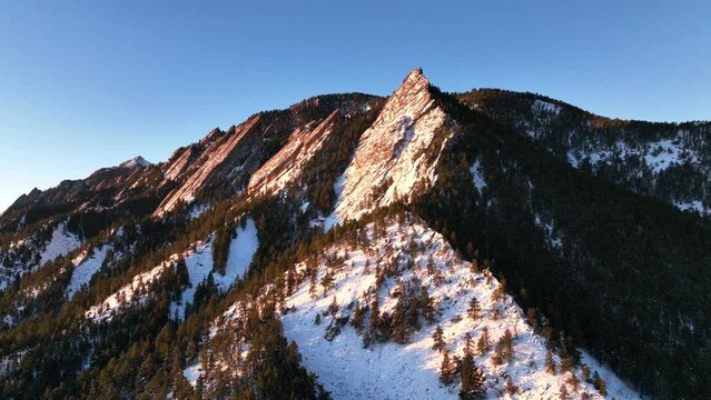Aerial Video Of Flatirons Outside Of Boulder, Colorado With Fresh Snow