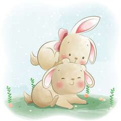 Obraz na płótnie Canvas Adorable animals bunnys illustration baby shower