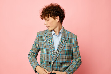 cute red-haired guy checkered blazer elegant style posing fashion Lifestyle unaltered