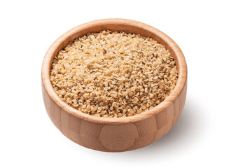 Cannabis Hemp seeds in wooden bowl isolated on white background, superfood