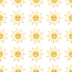 cute summer pattern for kids - sun on white background
