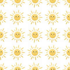 cute summer pattern for kids - sun on white background