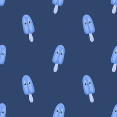 cute summer pattern for kids - smiling ice cream on a dark blue background