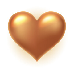 Gold glossy 3D heart shape isolated on a transparent background. A symbol of love, an element for decorating holidays, wedding invitations, and greetings, vector illustration