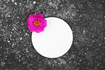 Round paper with space for text on concrete background. Flat lay