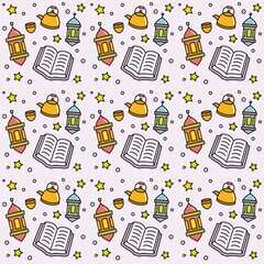 Ramadan doodle seamless pattern vector design	