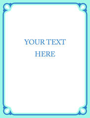 Blue border frame page. Vector background. Simple rectangular billboard, plaque, signboard or label 