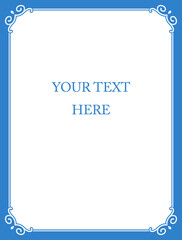 Blue border frame page. Vector background. Simple rectangular billboard, plaque, signboard or label 