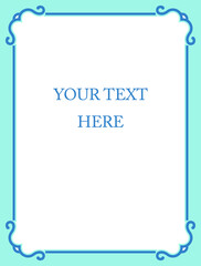 Blue border frame page. Vector background. Simple rectangular billboard, plaque, signboard or label 