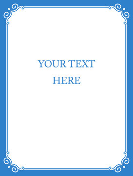 Blue border frame page. Vector background. Simple rectangular billboard, plaque, signboard or label 