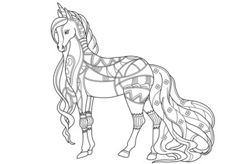 Horse . 1. Outline vector illustration. Coloring page for the adult coloring book.
