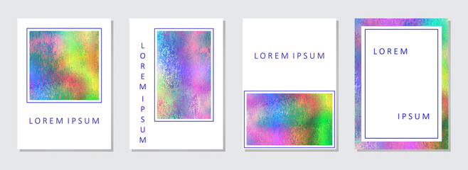 Cover design set. Stylish white backgrounds with watercolor inserts, artistic grunge texture, vertical templates with space for text. Actual design for brochure, catalog, book, poster, flyer.