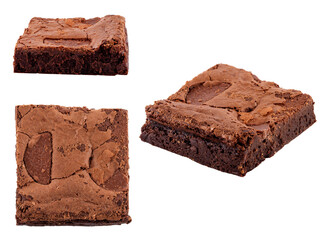 three chocolate cakes isolated on white background