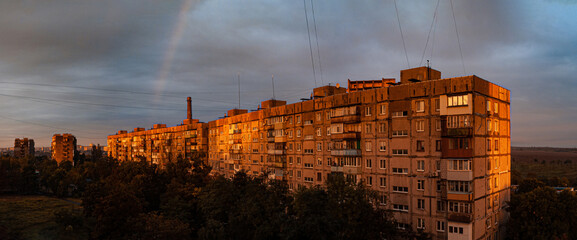 Panorama of old high-rise buildings on the outskirts of the city