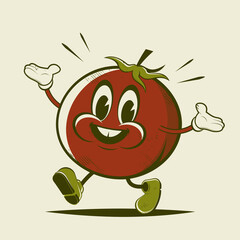 funny retro cartoon illustration of a walking tomato - 486372309