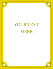 Yellow border frame book page. Vector background. Simple rectangular billboard, plaque, signboard or label 