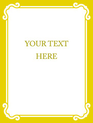 Yellow border frame book page. Vector background. Simple rectangular billboard, plaque, signboard or label 