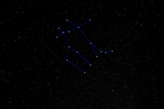 nightscape, night full of stars, view into a bright night sky of the northern hemisphere constellation Gemini, Twins