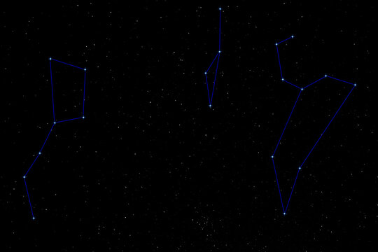 nightscape, night full of stars, view into a bright night sky of the northern hemisphere constellation Ursa Major, Leo and Leo Minor