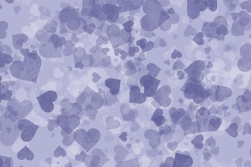 Purple hearts bokeh texture on black background. Template with hearts bokeh for your projects