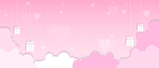 Vector Banner Template Valentine's Day vector banner template with clouds, gifts and hearts illustrations on pink background. Suitable for shopping  commercial web or print banner poster brochure 