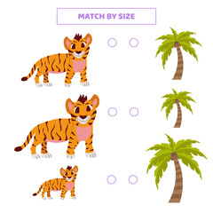 Obraz na płótnie Canvas Match by size for cartoon tigers and palms.