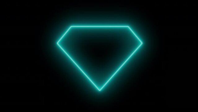 Neon Glowing Diamond Animation. Led Light Diamond Illustration Isolated on Black Background. Digital Design for Websites and Video Graphics.