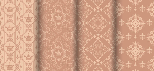 Set of vintage background patterns on brown, vector