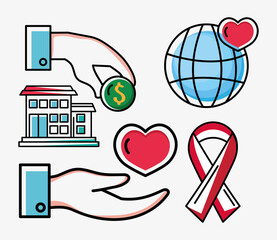 five volunteering concept icons