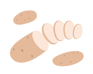 Young farm potatoes isolated on white background. Sliced ​​potatoes. Vector illustration. Eps 10