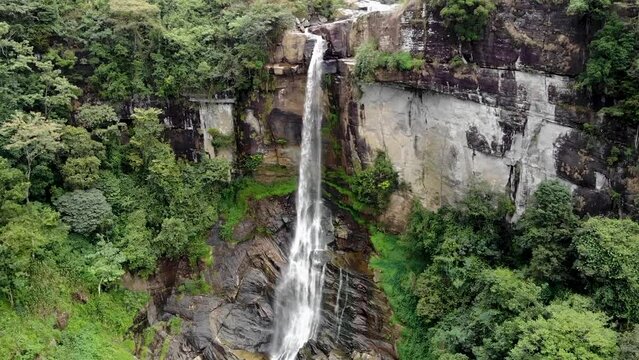 Aerial view of ramboda falls in Sri Lanka