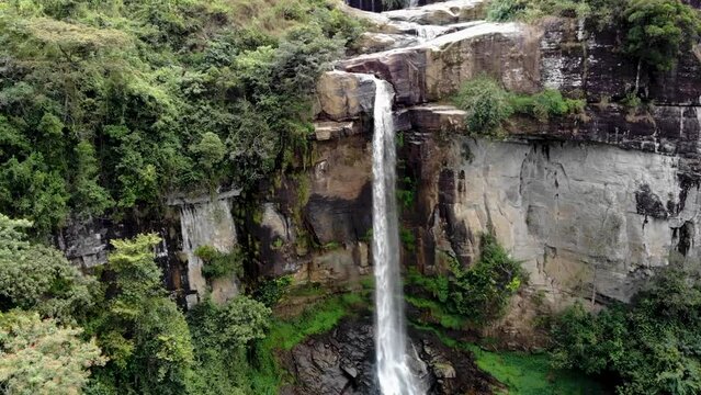 Aerial view of ramboda falls in Sri Lanka