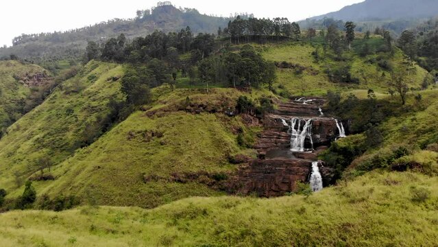 Aerial view of St Clair waterfall in Sri Lanka