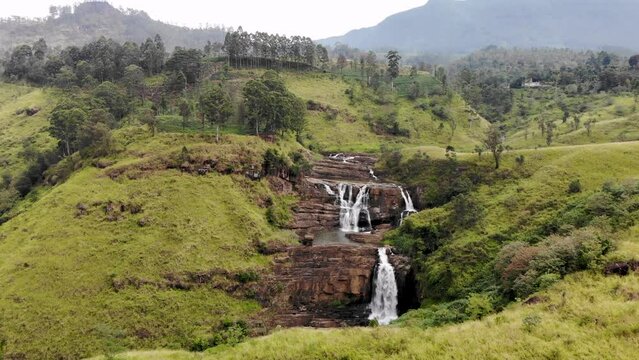 Aerial view of St Clair waterfall in Sri Lanka