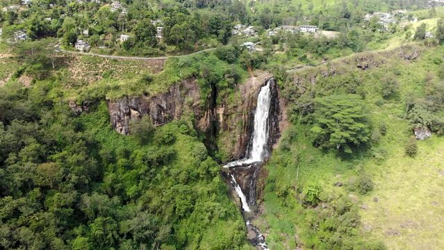 Aerial view of Devon falls in Sri Lanka