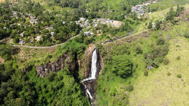 Aerial view of Devon falls in Sri Lanka
