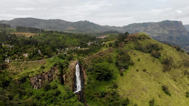 Aerial view of Devon falls in Sri Lanka