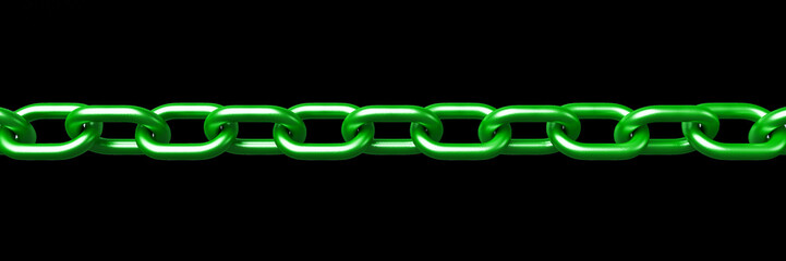 Green chain 3d model isolated on black background 