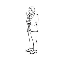 Obraz premium line art full length businessman using microphone illustration vector hand drawn isolated on white background