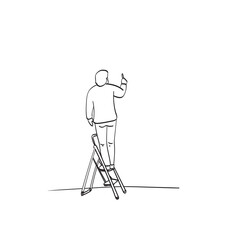 line art man on ladder writing on blank space illustration vector hand drawn isolated on white background © a3701027
