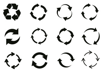 recycle symbol collection. recycle black vector icons in a row, isolated on white background. set of recycle vector icons.