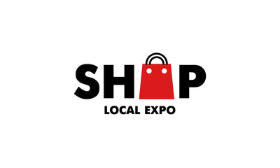 vector graphic illustration logo design for combination typography and pictogram with letter O as a bag shopping